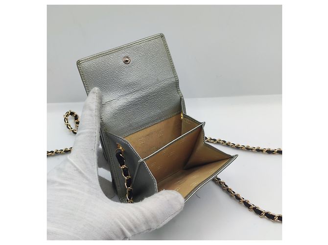 Chanel Cartera con cadena Cuero gris. Plata - vista 10