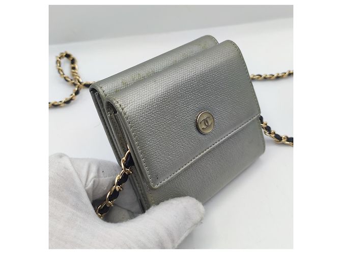 Chanel Cartera con cadena Cuero gris. Plata - vista 12