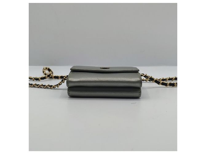 Chanel Cartera con cadena Cuero gris. Plata - vista 14
