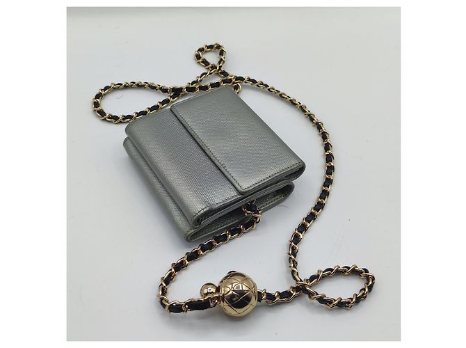 Chanel Cartera con cadena Cuero gris. Plata - vista 6