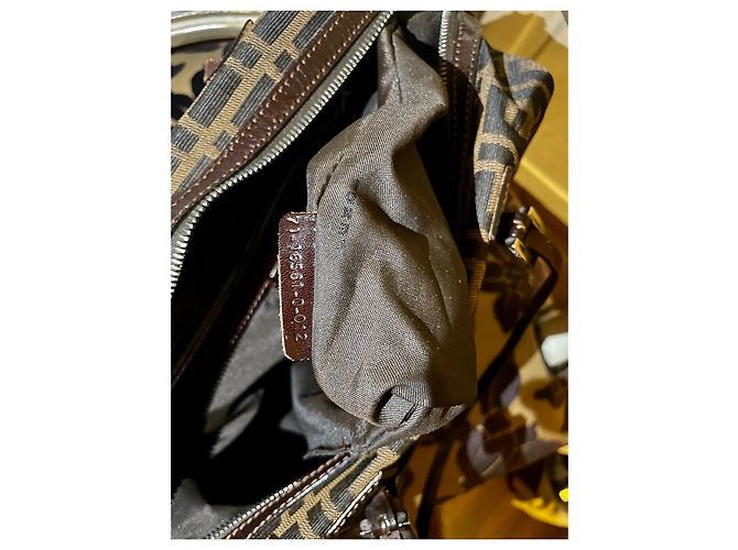 Zucca Borsa a mano Fendi in tela e pelle marrone - vista 8