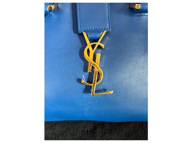 Borsa tote Yves Saint Laurent in pelle martellata blu - vista 2