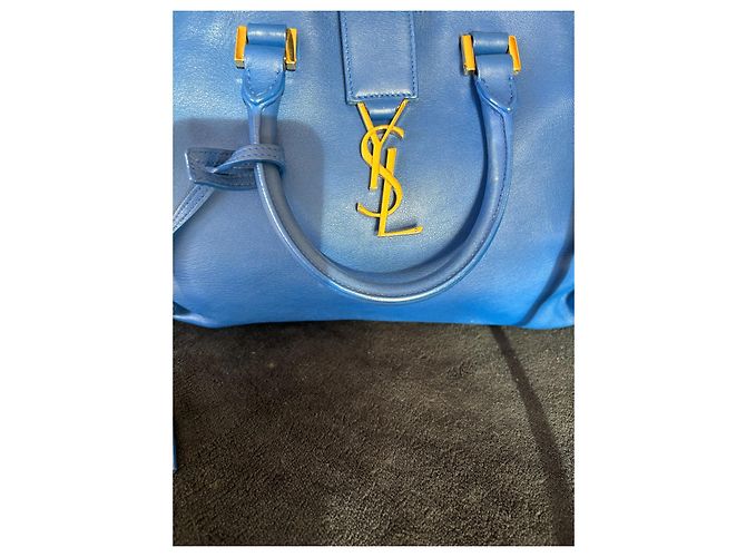 Borsa tote Yves Saint Laurent in pelle martellata blu - vista 3