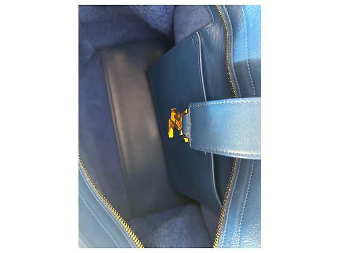 Borsa tote Yves Saint Laurent in pelle martellata blu - vista 6