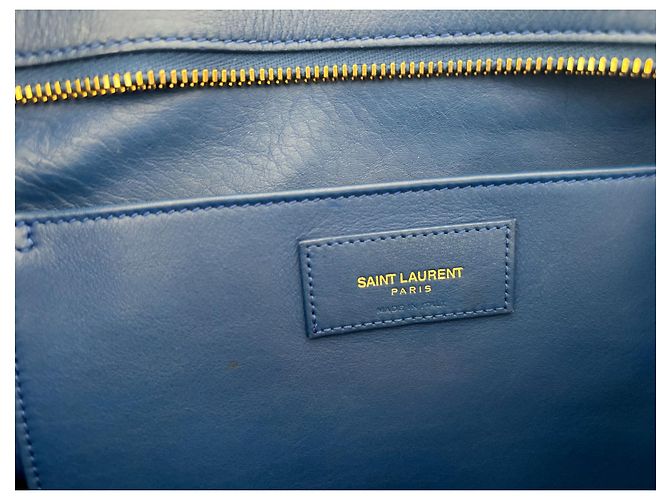 Borsa tote Yves Saint Laurent in pelle martellata blu - vista 7