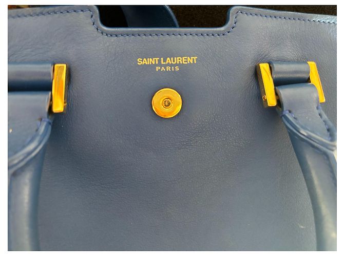 Borsa tote Yves Saint Laurent in pelle martellata blu - vista 8