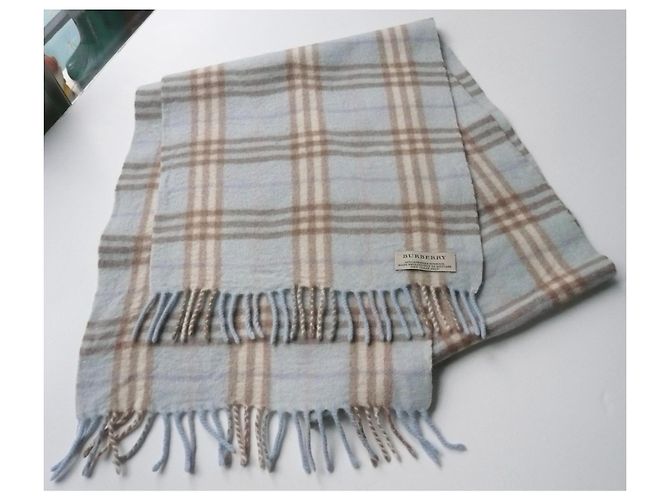 BURBERRY Sciarpa Lunga Tartan celeste misto lana cashmere TU - vista 2