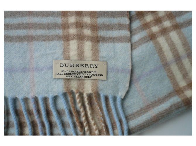 BURBERRY Sciarpa Lunga Tartan celeste misto lana cashmere TU - vista 3