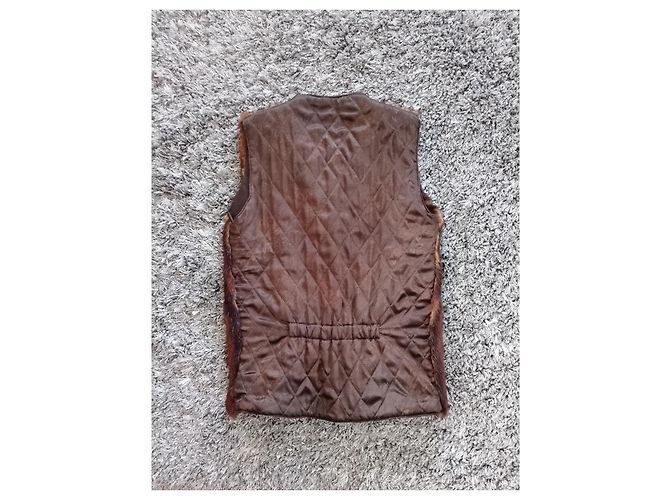 Autre Marque Chaleco de visón y tejido marrón Talla M Castaño - vista 3