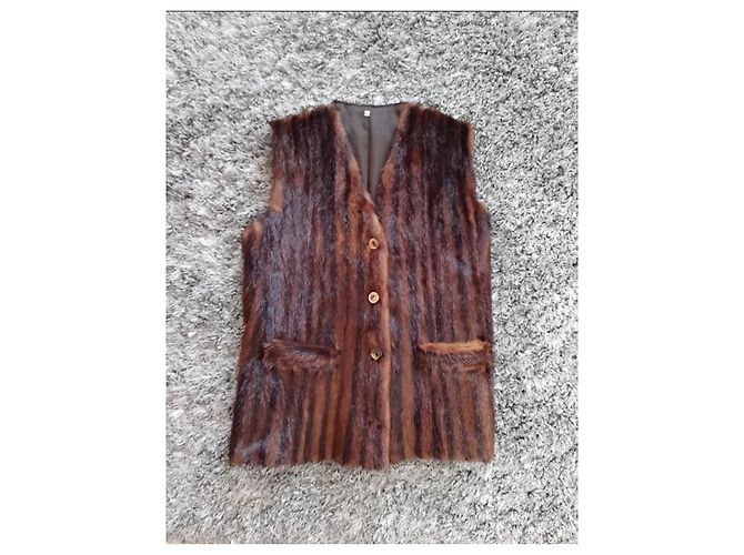 Autre Marque Chaleco de visón y tejido marrón Talla M Castaño - vista 4