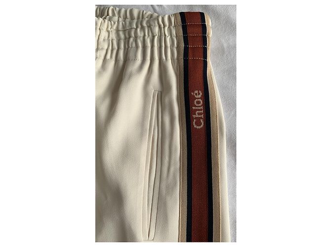 Calça reta Chloé off-white acetato e viscose Multicor - vista 6