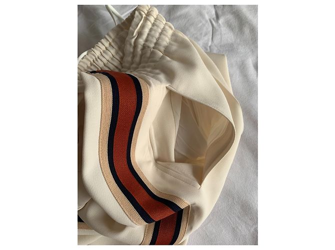 Calça reta Chloé off-white acetato e viscose Multicor - vista 7