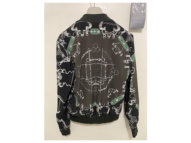 Giacca Hermès reversibile a coste Nero Verde Grigio - vista 2