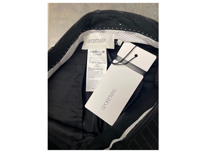 Calça Sportmax Preta Listrada de Lã Preto - vista 4