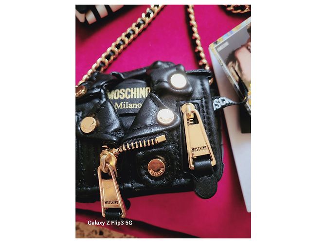 Moschino Borsa Biker Mini in Pelle Nera Nero - vista 2
