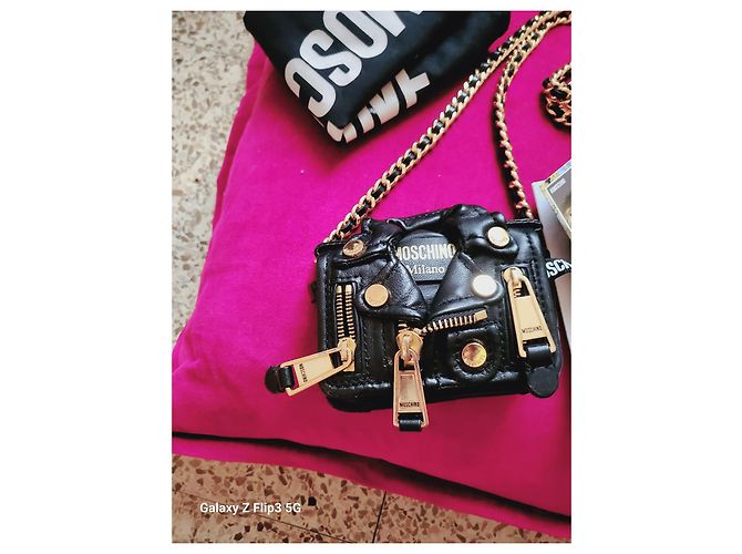 Moschino Borsa Biker Mini in Pelle Nera Nero - vista 3