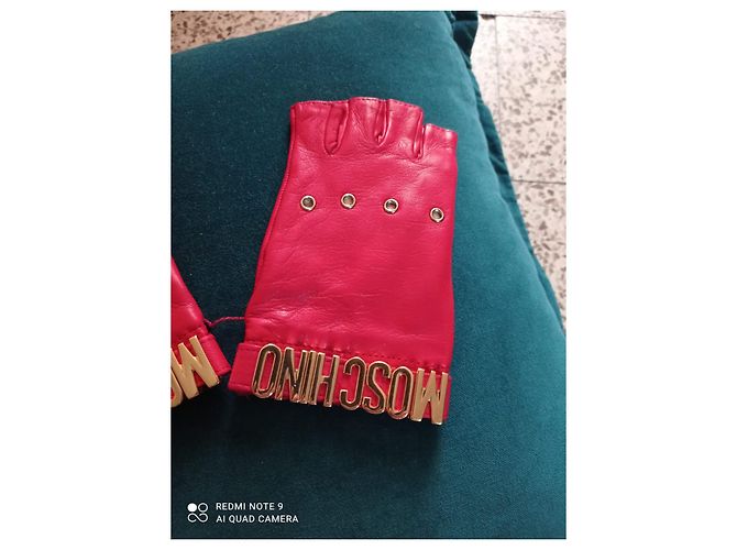 Moschino Lederhandschuhe Rot und Gold Golden - Ansicht 2