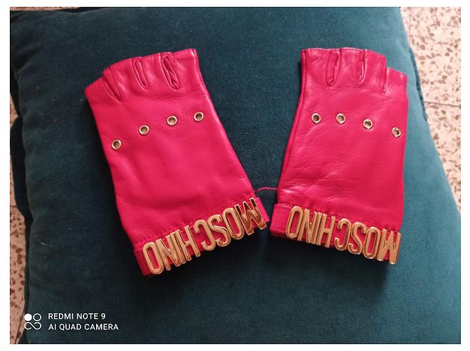 Moschino Lederhandschuhe Rot und Gold Golden - Ansicht 3