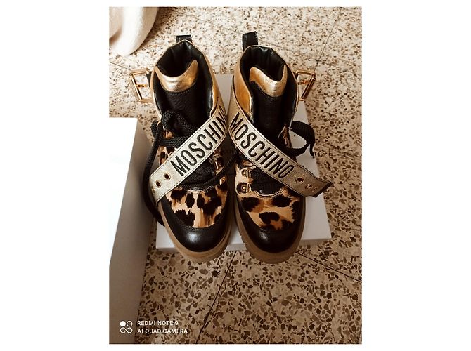 Stivaletti Moschino in pelle neri multicolore Nero - vista 2