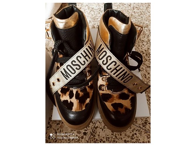 Stivaletti Moschino in pelle neri multicolore Nero - vista 3