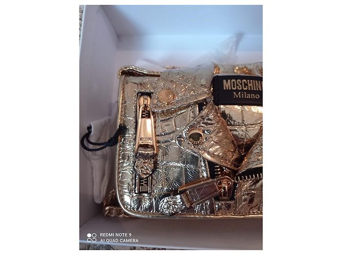 Moschino Borsa Biker Mini in Pelle Oro D'oro - vista 3