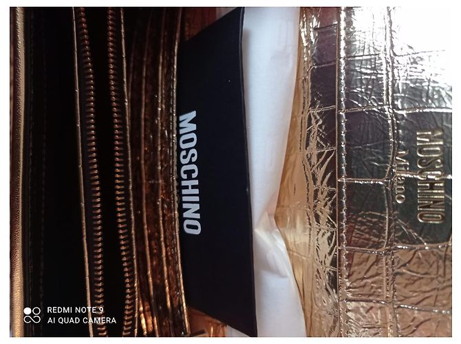 Moschino Borsa Biker Mini in Pelle Oro D'oro - vista 8