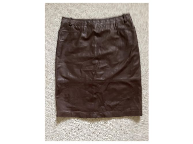 Christian Dior Falda de cuero marrón Dior Marrón oscuro - vista 14