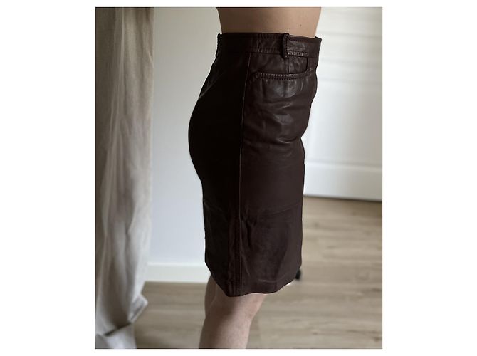 Christian Dior Falda de cuero marrón Dior Marrón oscuro - vista 3