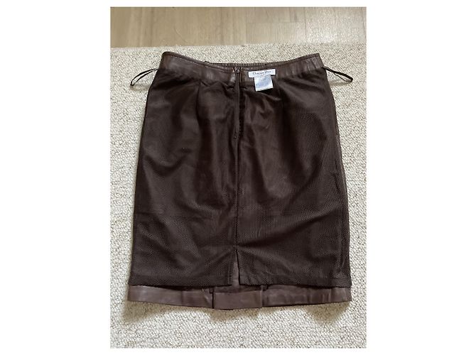 Christian Dior Falda de cuero marrón Dior Marrón oscuro - vista 8