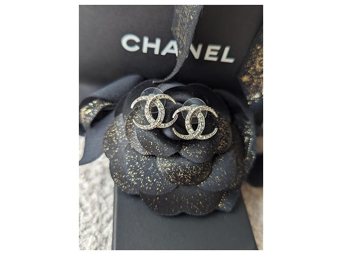 Chanel CC B15Scatola per orecchini C Logo Dubai Moon Crystal SHW RARO Argento - vista 11