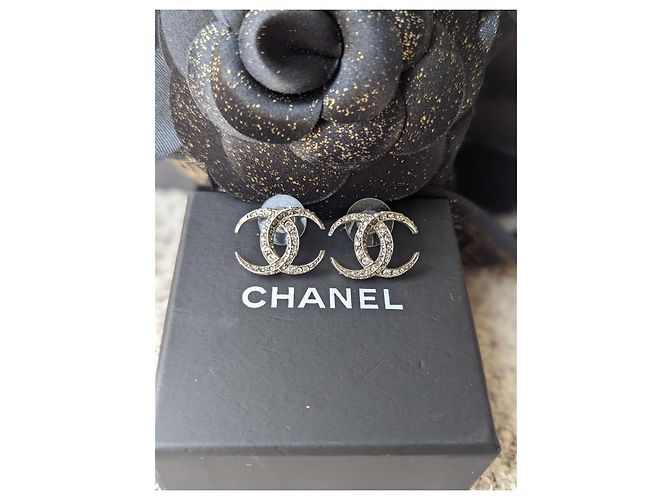 Chanel CC B15Scatola per orecchini C Logo Dubai Moon Crystal SHW RARO Argento - vista 14