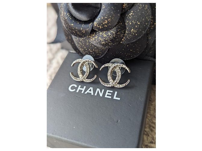 Chanel CC B15Scatola per orecchini C Logo Dubai Moon Crystal SHW RARO Argento - vista 4