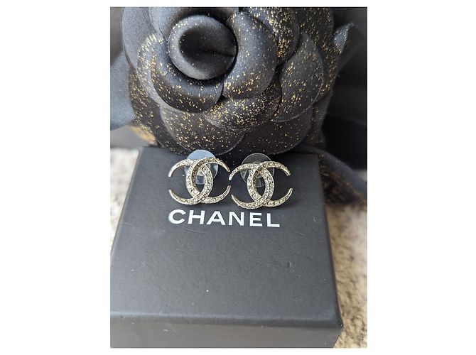 Chanel CC B15Scatola per orecchini C Logo Dubai Moon Crystal SHW RARO Argento - vista 7