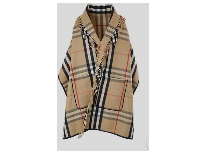 Burberry Capa xadrez de lã e caxemira com capuz em bege arquivo Camelo - vista 2