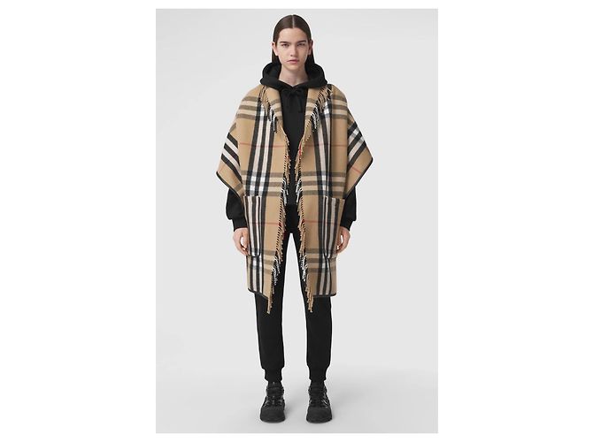 Burberry Capa xadrez de lã e caxemira com capuz em bege arquivo Camelo - vista 3