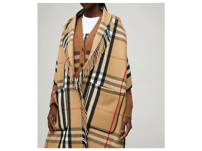 Burberry Capa xadrez de lã e caxemira com capuz em bege arquivo Camelo - vista 5