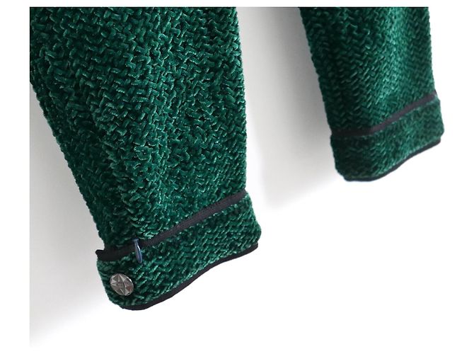 CHANEL Herbst 2012 Grüne, strukturierte Pedalschieber-Samthose Dunkelgrün - Ansicht 2