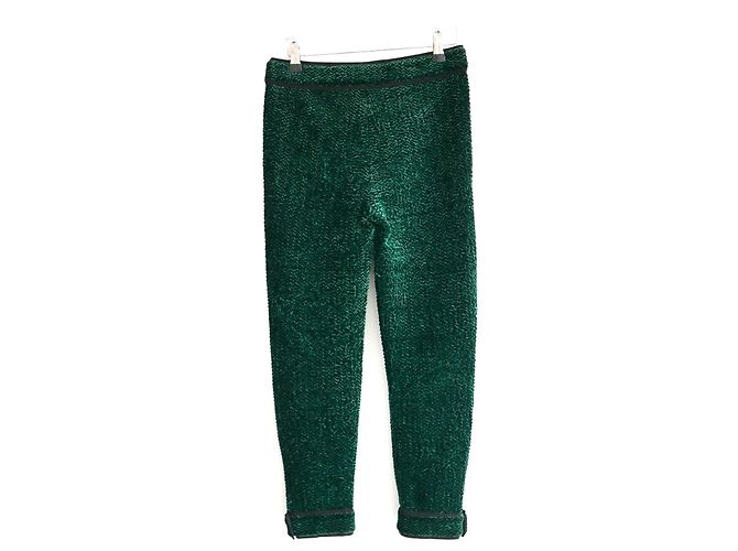 CHANEL Herbst 2012 Grüne, strukturierte Pedalschieber-Samthose Dunkelgrün - Ansicht 3