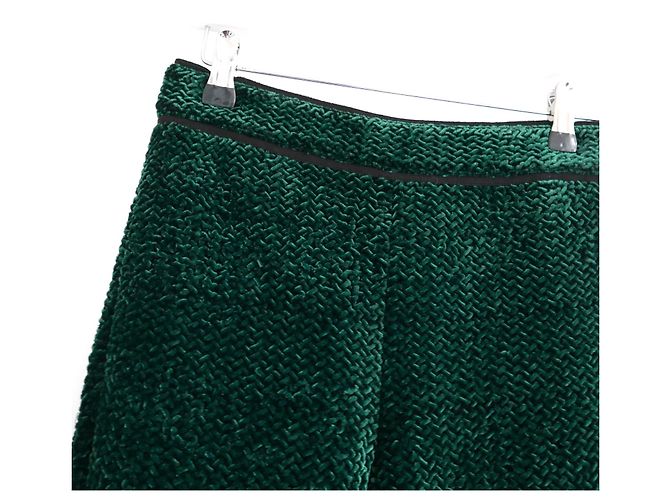 CHANEL Herbst 2012 Grüne, strukturierte Pedalschieber-Samthose Dunkelgrün - Ansicht 4