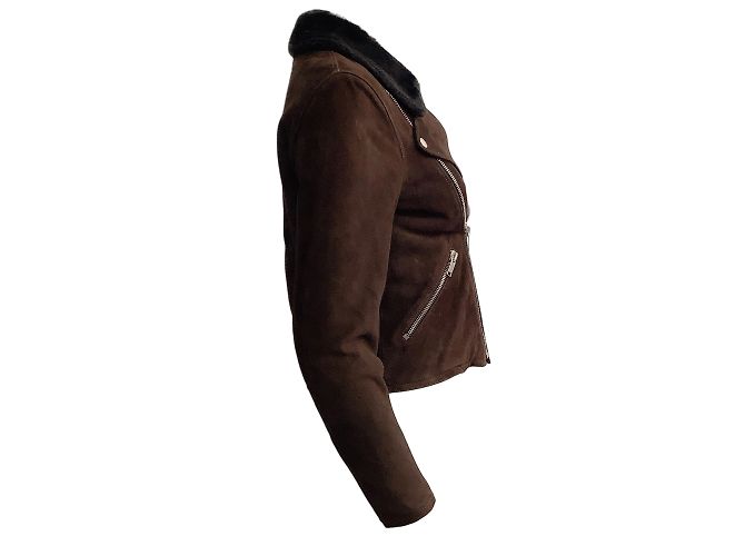 Saint Laurent Brown Shearling Moto Jacket - view 2