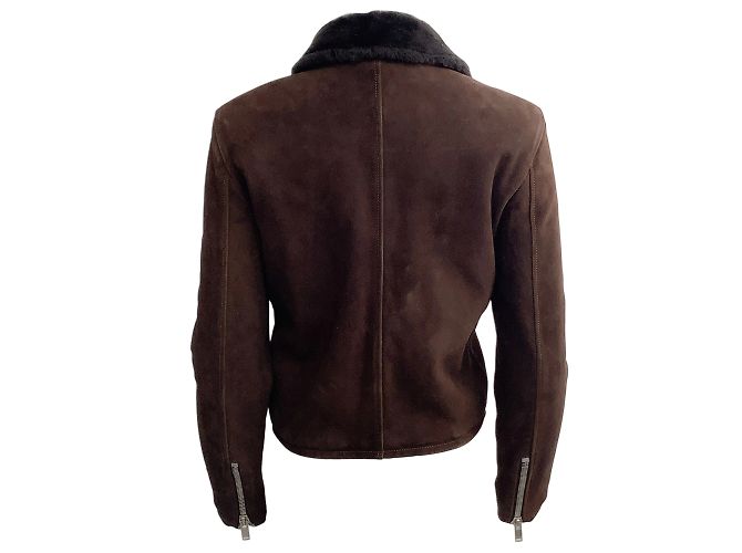 Saint Laurent Brown Shearling Moto Jacket - view 3