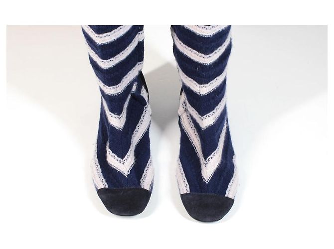 Chanel Stivali Bianco Blu navy - vista 3