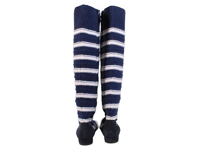 Chanel Stivali Bianco Blu navy - vista 4