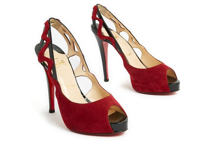 Christian Louboutin Vernice nera e camoscio rosso EU37.5 Nero - vista 2