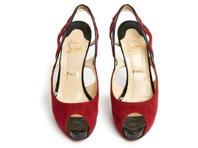 Christian Louboutin Vernice nera e camoscio rosso EU37.5 Nero - vista 3