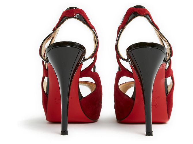 Christian Louboutin Vernice nera e camoscio rosso EU37.5 Nero - vista 4