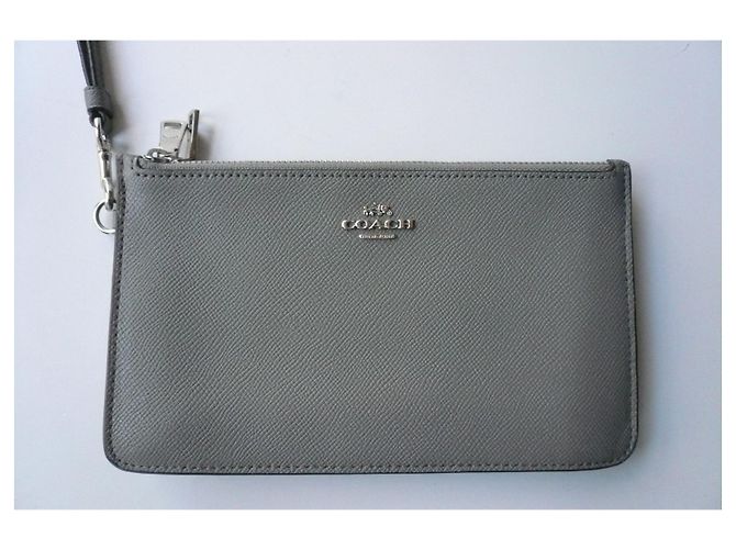 Nuevo Monedero Coach de piel de vacuno granulada gris - vista 6