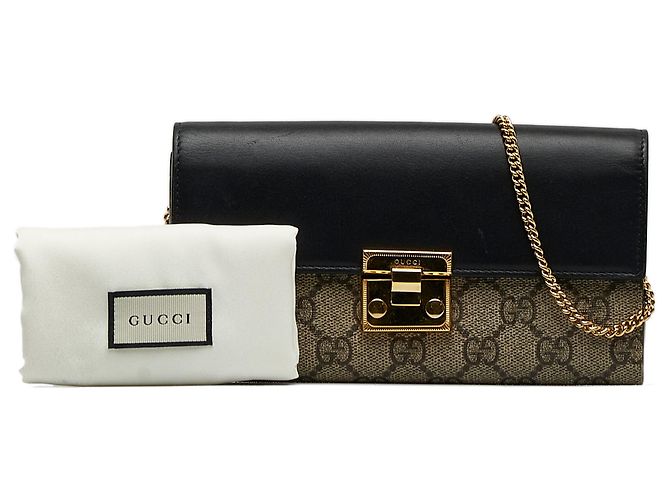 Padlock Cartera Gucci Marrón GG Supreme Candado Con Cadena - vista 11