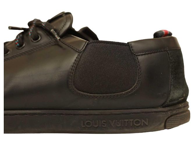 Louis Vuitton Scarpe da ginnastica da uomo in pelle nera e pelle scamosciata, scarpe da ginnastica stringate 8 Nero - vista 9
