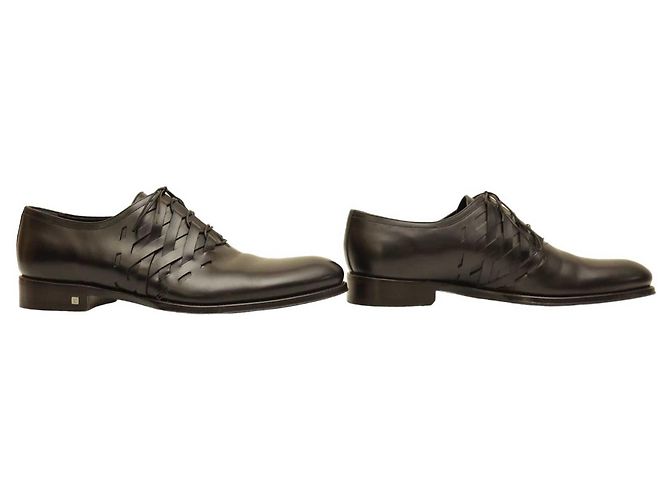 Louis Vuitton Scarpe eleganti stringate stringate da uomo in pelle nera con lati intrecciati 8 Nero - vista 4